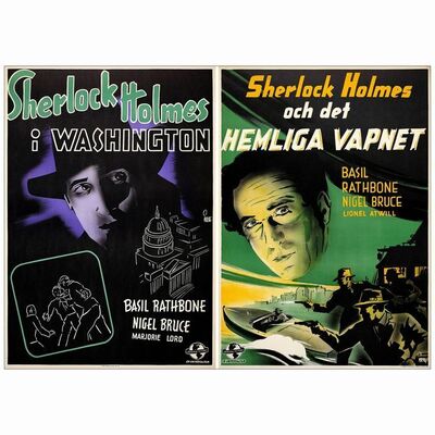 247: SHERLOCK HOLMES IN WASHINGTON, SHERLOCK HOLMES AND THE SECRET WEAPON - Swedish One-Sheets (2) (27.5" x 39.5"); Very Fine+ Rolled