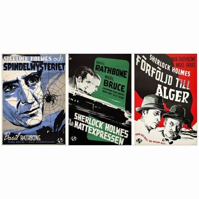 250: THE SPIDER WOMAN, PURSUIT TO ALGIERS, TERROR BY NIGHT - Swedish One-Sheets (3) (27.5" x 39.5"); Very Fine Folded & Rolled