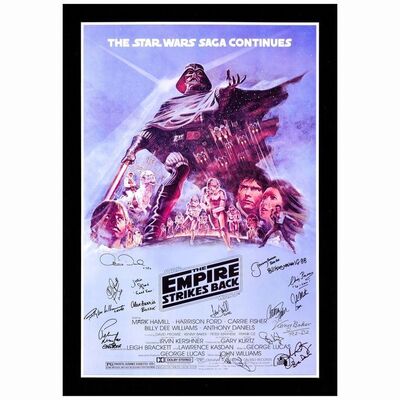 281: STAR WARS: THE EMPIRE STRIKES BACK - Commercial Poster produced by ZigZag (25.75" x 38.5") Autographed by Mark Hamill, Carrie Fisher, Anthony Daniels, Kenny Baker, Peter Mayhew, Jeremy Bulloch, and others (Beckett COA); Very Fine+ Mounted on Foam Cor