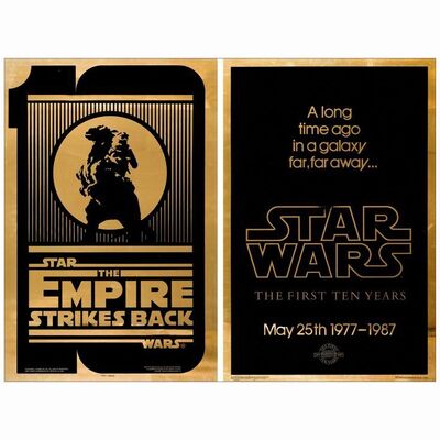 286: STAR WARS: THE FIRST TEN YEARS, THE EMPIRE STRIKES BACK - Gold Mylar One-Sheet & Gold Mylar Test One-Sheet (27" x 41"); 10th Anniversary Style A & 10th Anniversary Style B; Near Mint Rolled