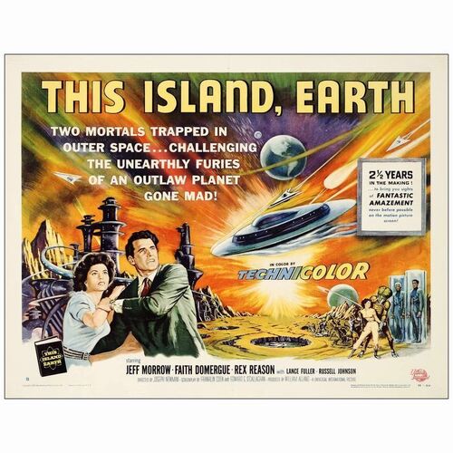 300: THIS ISLAND EARTH - Half Sheet (22" x 28"); Style B; Very Fine- on Linen