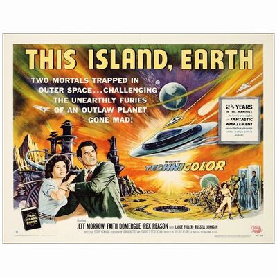 300: THIS ISLAND EARTH - Half Sheet (22" x 28"); Style B; Very Fine- on Linen