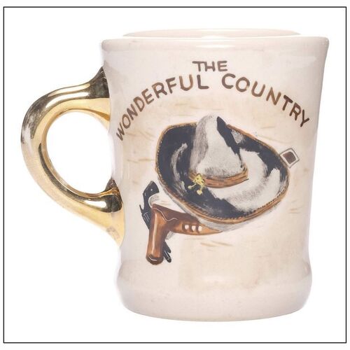 320: THE WONDERFUL COUNTRY - Robert Mitchum Gifted Cast/Crew Mug (4" x 4"); Near Mint