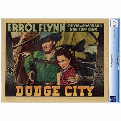 395: DODGE CITY - CGC Graded Linen Finish Lobby Card (11" x 14"); Very Fine-