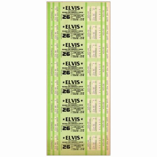 410: ELVIS PRESLEY - Unperforated Sheet of Concert Tickets (5.5" x 13.5"); From the Collection of Bass Guitarist, Jason Newsted; Near Mint Folded