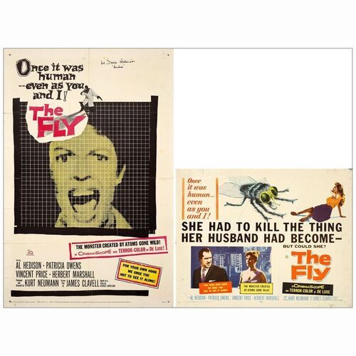 428: THE FLY - One-Sheet & Half Sheet (27" x 41" & 22" x 28") One sheet is autographed by David Hedison (Beckett COA.).; Fine+ Folded & Rolled