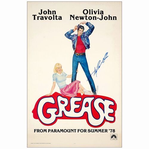 454: GREASE - One-Sheet (27" x 41") Autographed by John Travolta (Beckett COA.).; Advance; Very Fine on Linen