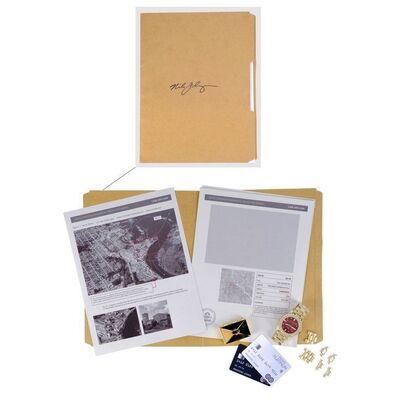 Lot # 30: The Fall of the House of Usher - Propspero "Perry" Usher's (Sauriyan Sapkota) Accessories with File Folder Signed by Mike Flanagan