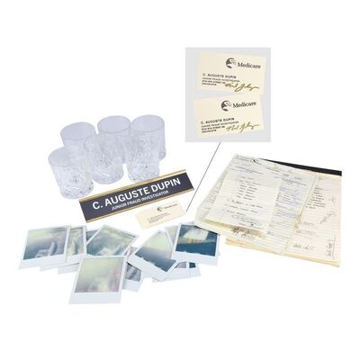 Lot # 34: The Fall of the House of Usher - Detective C. Auguste Dupin's (Carl Lumbly) Office Accessories with Business Cards Signed by Mike Flanagan
