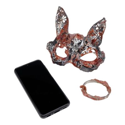 Lot # 50: The Fall of the House of Usher - Morelle 'Morrie' Usher's (Crystal Balint) Bloody Rave Mask with Acid Rain Bracelet and Burner Phone
