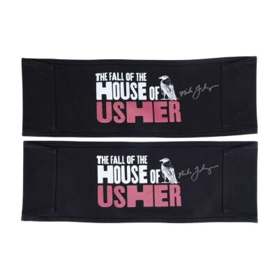 Lot # 136: The Fall of the House of Usher - Two House of Usher Chairback Seat Cover's Signed by Mike Flanagan