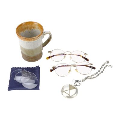 Lot # 155: The Midnight Club - Kevin's Club Mug with Dusty's Grandfather's Pocketwatch and Nancy's Glasses