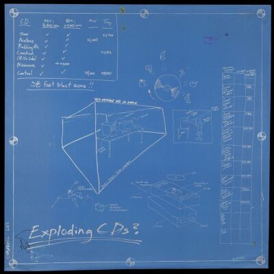 Lot # 3: Exploding CD's? Blueprint Signed by Adam Savage with Two Signed Posters
