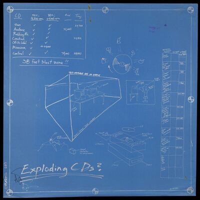 Lot # 3: Exploding CD's? Blueprint Signed by Adam Savage with Two Signed Posters