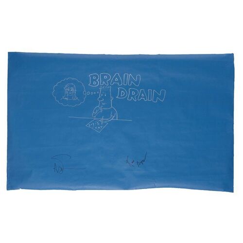 Lot # 5: Brain Drain Blueprint Drawn by Eric Haven and Signed by Adam Savage and Kari Byron with Signed Poster