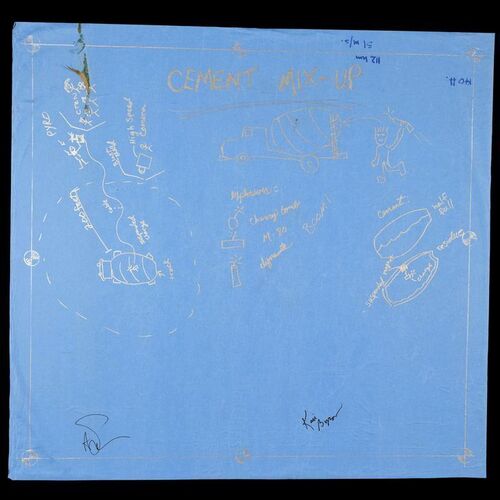 Lot # 8: Cement Mix-Up Blueprint Signed by Adam Savage and Kari Byron with Signed Poster
