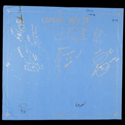 Lot # 8: Cement Mix-Up Blueprint Signed by Adam Savage and Kari Byron with Signed Poster