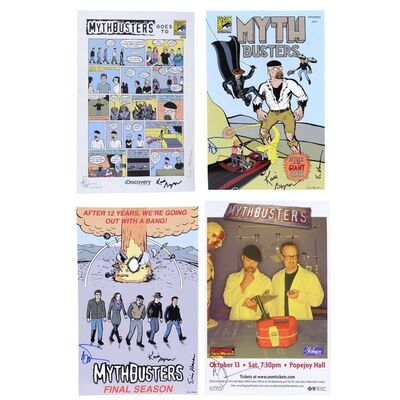 Lot # 11: Set of Four MythBusters Team Signed Posters