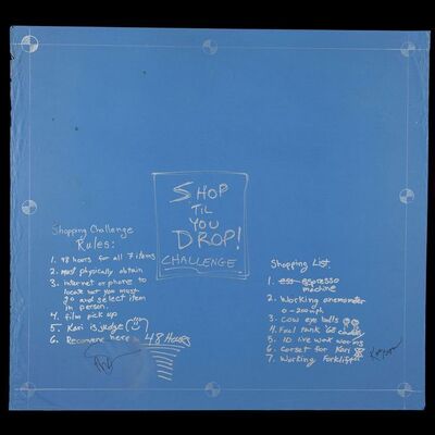 Lot # 29: Shop 'til You Drop! Blueprint Signed by Adam Savage and Kari Byron with Signed Poster