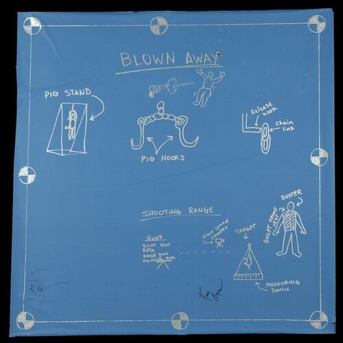 Lot # 39: Blown Away Blueprint Signed by Adam Savage and Kari Byron with Signed Poster