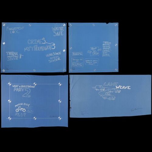 Lot # 48: Set of Four Blueprint Titled Posters Signed by Adam Savage and two Signed by Eric Haven with Signed Poster