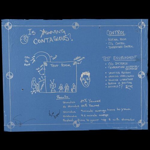 Lot # 58: Is Yawning Contagious? Blueprint Signed by Adam Savage and Kari Byron with Signed Poster