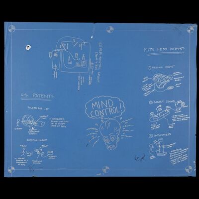 Lot # 60: Mind Control Blueprint Drawn by Eric Haven and Signed by Adam Savage and Kari Byron with Signed Poster