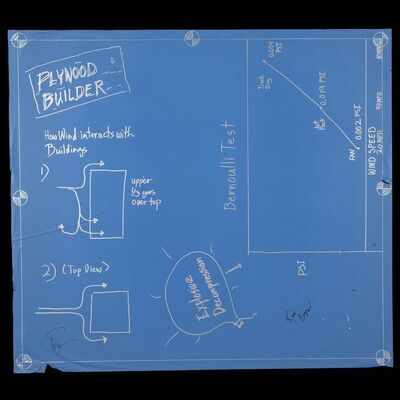 Lot # 63: Plywood Builder Revisit Blueprint Signed by Adam Savage and Kari Byron with Two Signed Posters