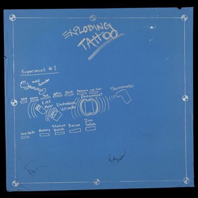 Lot # 84: Exploding Tattoo Blueprint Signed by Adam Savage and Kari Byron with Signed Poster