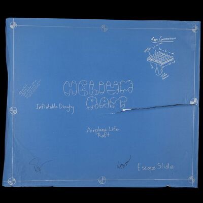 Lot # 99: Helium Raft Blueprint Signed by Adam Savage and Kari Byron with Signed Poster
