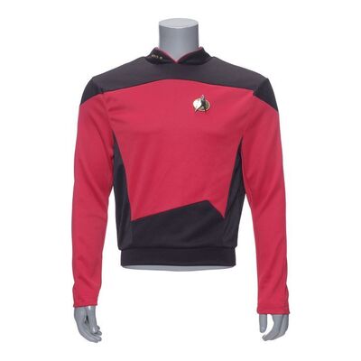 Lot # 101: Grant Imahara's Star Trek TNG Command Uniform Top with Two Communications Badges and Pips Replicas