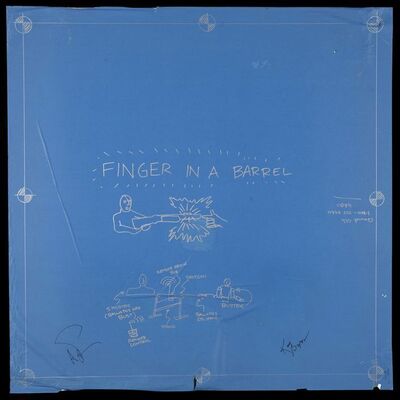 Lot # 103: Finger In A Barrel Blueprint Signed by Adam Savage and Kari Byron with Signed Poster