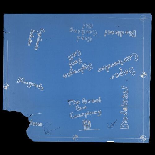 Lot # 111: Great Gas Conspiracy Blueprint Signed by Adam Savage and Kari Byron with Signed Poster