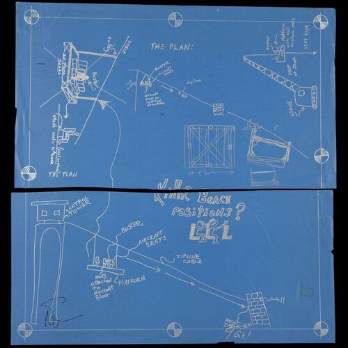 Lot # 113: Killer Brace Positions Blueprint Signed by Adam Savage with Signed Poster