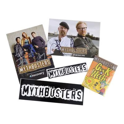 Lot # 114: Collection of MythBusters Branded Items with Signed Promotional Photos