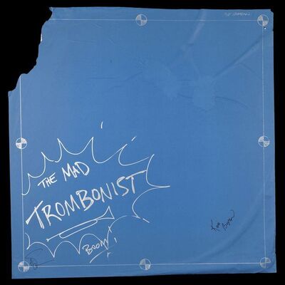 Lot # 117: The Mad Trombonist Blueprint Signed by Adam Savage and Kari Byron with Signed Poster