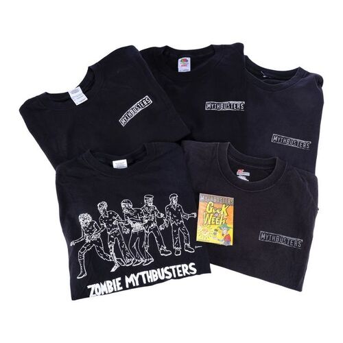 Lot # 123: Collection of Grant Imahara's MythBusters Shirts with "Geek a Week" Card