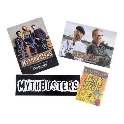 Lot # 124: Collection of MythBusters Branded Items with Signed Promotional Photos