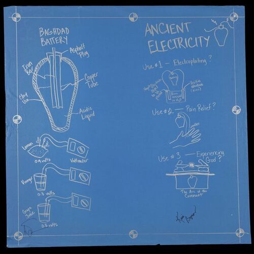 Lot # 127: Ancient Electricity Blueprint Signed by Adam Savage and Kari Byron with Two Signed Posters