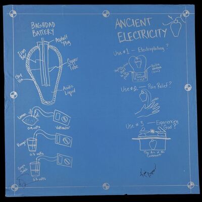 Lot # 127: Ancient Electricity Blueprint Signed by Adam Savage and Kari Byron with Two Signed Posters