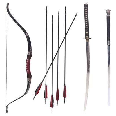 Lot # 77: JOHN WICK: CHAPTER 4 (2023): Main Character Weapons Lot with Akira Bow and Arrows