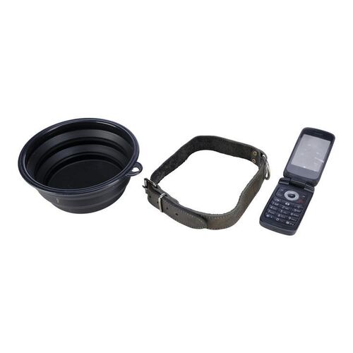 Lot # 83: JOHN WICK: CHAPTER 4 (2023): Tracker's Stunt Phone with Belgian Malinois' Collar and Bowl