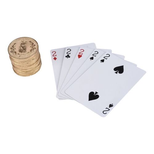Lot # 99: JOHN WICK: CHAPTER 4 (2023): Killa Harkan's Cheating Poker Hand and Gold Coin Roll
