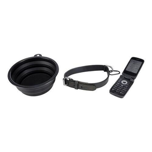 Lot # 109: JOHN WICK: CHAPTER 4 (2023): Tracker's Stunt Phone with Belgian Malinois' Collar and Bowl