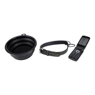 Lot # 109: JOHN WICK: CHAPTER 4 (2023): Tracker's Stunt Phone with Belgian Malinois' Collar and Bowl