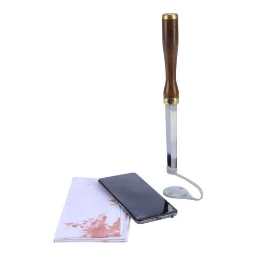 Lot # 113: JOHN WICK: CHAPTER 4 (2023): The Marquis de Gramont's VFX Dagger Rig, Stunt Cell Phone, and Bloody Handkerchief