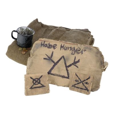 Lot # 120: JOHN WICK: CHAPTER 4 (2023): John Wick's Sanctuary Card with Hobo Blanket, Cup, and Signs