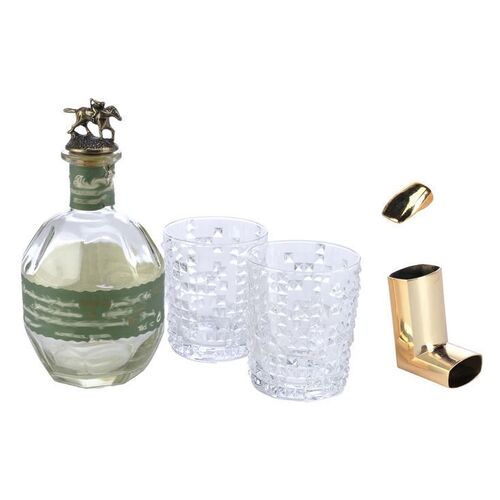 Lot # 167: JOHN WICK: CHAPTER 4 (2023): Killa Harkan's Gold Tooth, Inhaler and Bourbon Bottle with Glasses