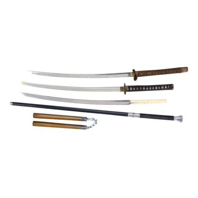 Lot # 181: JOHN WICK: CHAPTER 4 (2023): Main Characters' Weapons Lot with John Wick's Katana and Caine's Blade