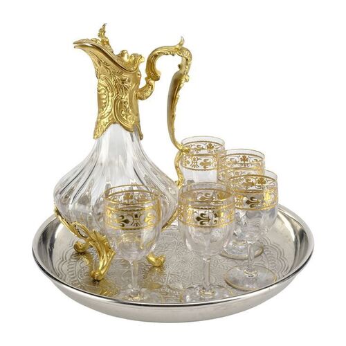 Lot # 229: JOHN WICK: CHAPTER 4 (2023): Set of Five High Table Duel French Wine Glasses with Carafe and Tray